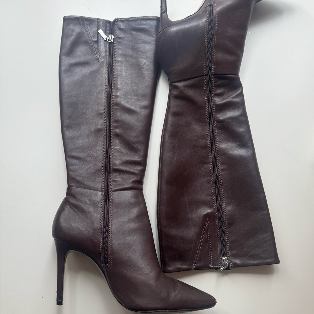 SCHUTZ Mikki Up Leather Boot Dark Chocolate 8.5
